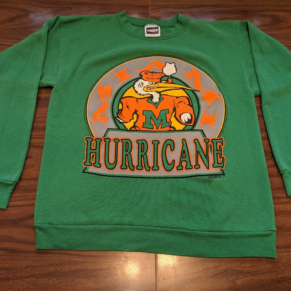 90's FL MIAMI HURRICANES Green Sweatshirt LARGE